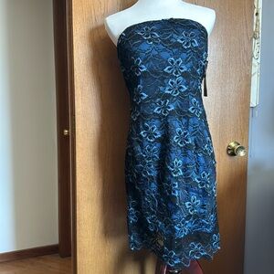 Navy and black strapless lace cocktail dress. Size 12 form fitting and sexy